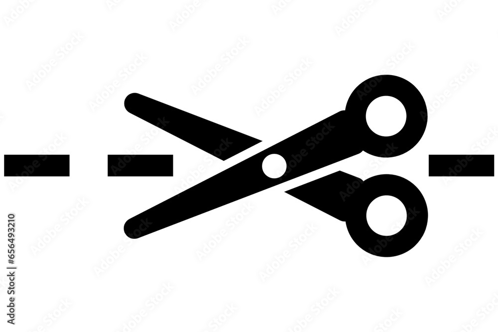 Cut line icon with scissors, cut here icon on transparent background.  - obrazy, fototapety, plakaty 