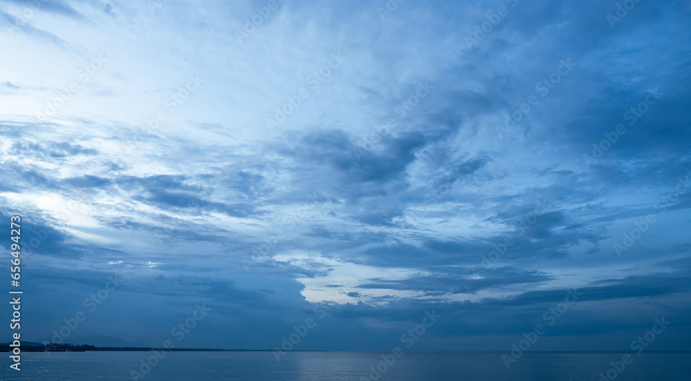 Blue Sky Background with cloud,Horizon Spring Morning Sky Scape in blue by the Sea,Vector of nature cloud, sky in sunny day Summer,Backdrop banner background for World environment day,Save the earth