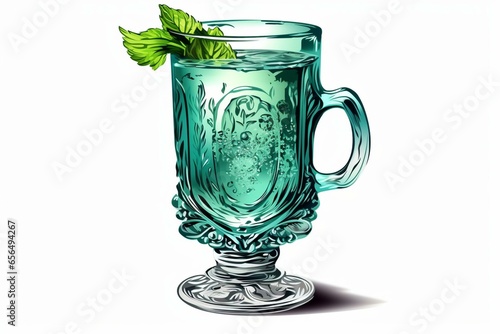 Engraved png absinthe drink illustration on transparent background. Generative AI photo
