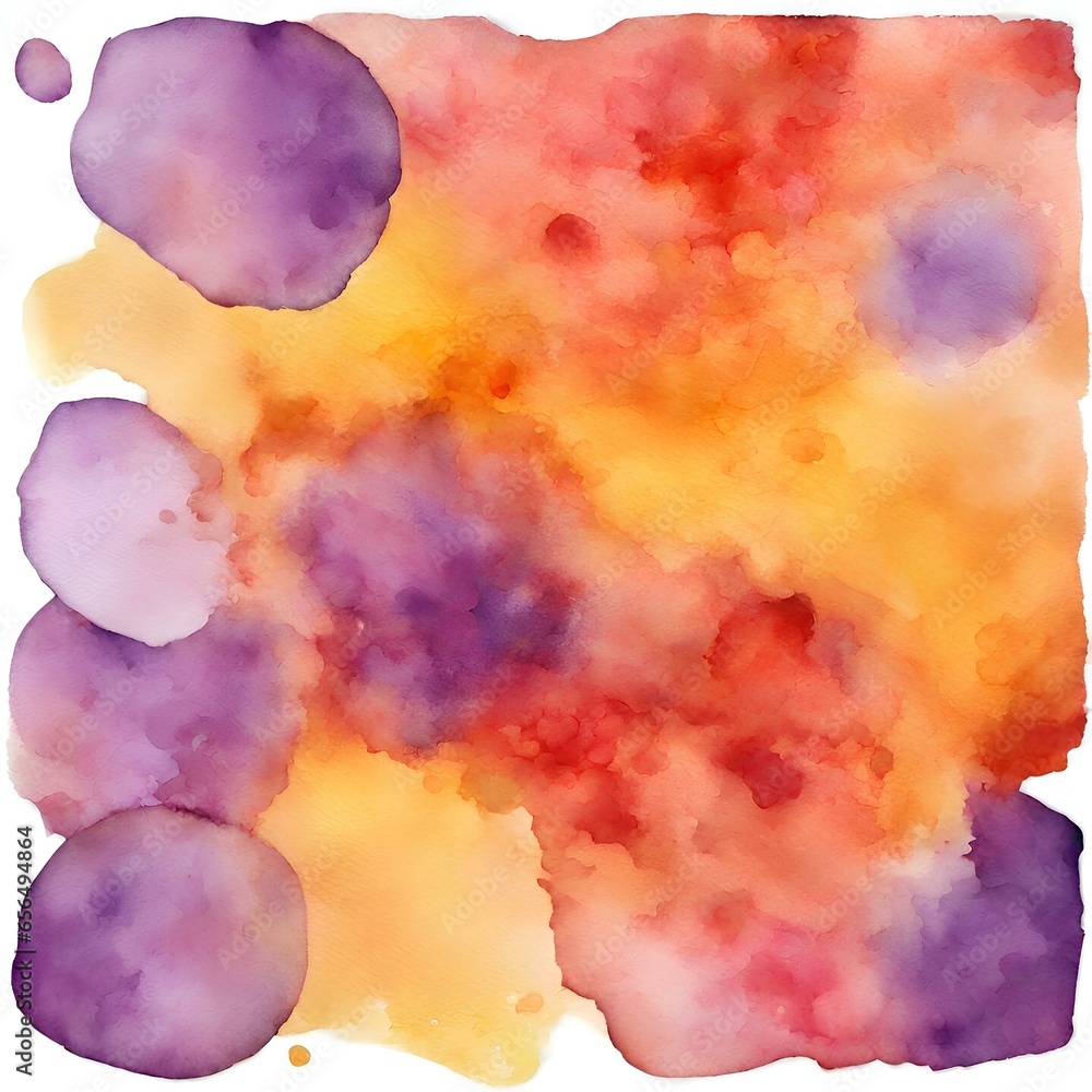 Abstract yellow orange red purple watercolor. Isolated multicolored spot. Colorful art background with space for design. Hand drawn.
