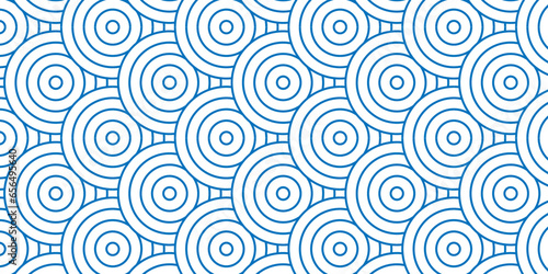 Seamless geometric ocean spiral pattern and abstract circle wave lines. blue seamless tile stripe geomatics overlapping create retro square line backdrop pattern background. Overlapping Pattern.