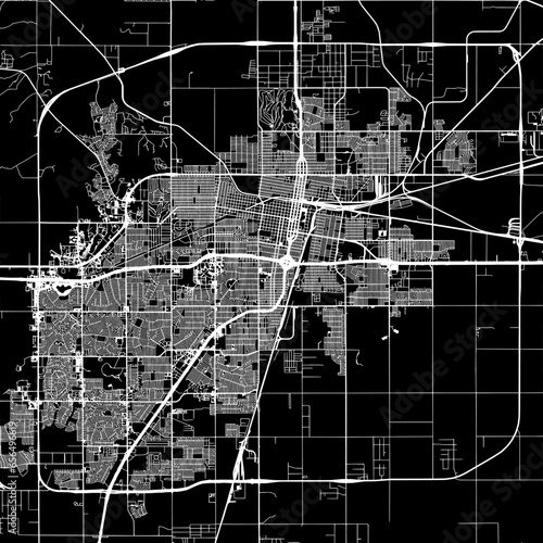 1:1 square aspect ratio vector road map of the city of  Amarillo Texas in the United States of America with white roads on a black background.