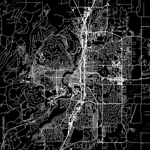 1:1 square aspect ratio vector road map of the city of  Bend Oregon in the United States of America with white roads on a black background.