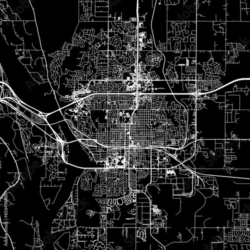 Print op canvas 1:1 square aspect ratio vector road map of the city of  Bismarck North Dakota in the United States of America with white roads on a black background
