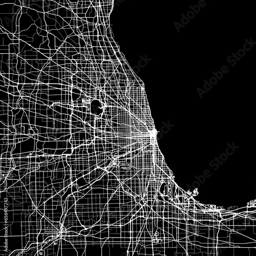 1:1 square aspect ratio vector road map of the city of  Chicago Metro Illinois in the United States of America with white roads on a black background.