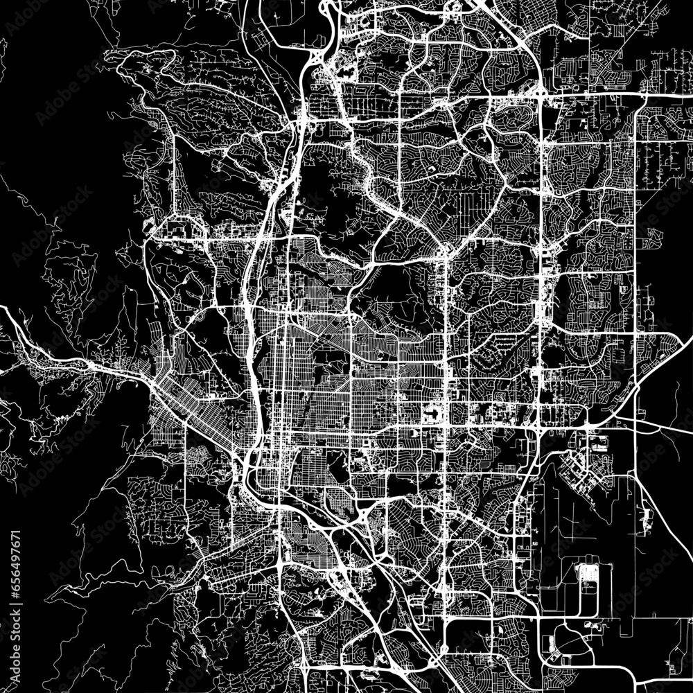 1:1 square aspect ratio vector road map of the city of  Colorado Springs Colorado in the United States of America with white roads on a black background.