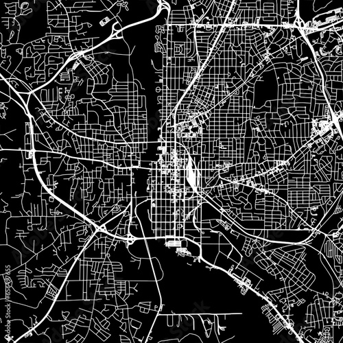 1:1 square aspect ratio vector road map of the city of Columbus Georgia in the United States of America with white roads on a black background.