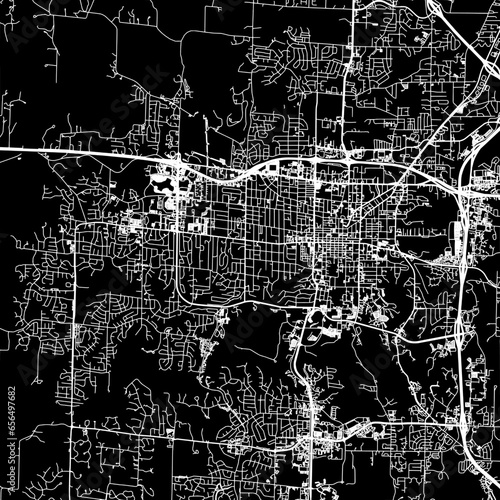 1:1 square aspect ratio vector road map of the city of  Columbia Missouri in the United States of America with white roads on a black background.