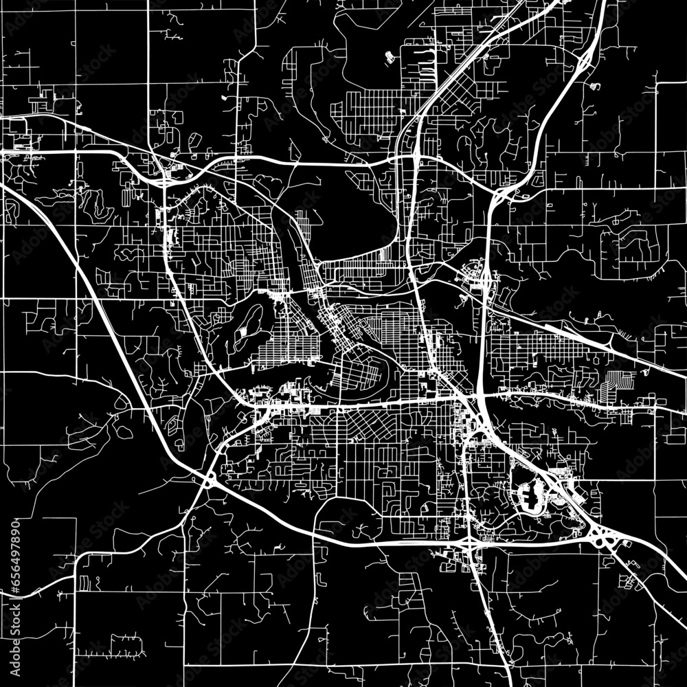 1:1 square aspect ratio vector road map of the city of  Eau Claire Wisconsin in the United States of America with white roads on a black background.