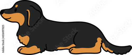 Simple and cute illustration of dark colored Miniature Dachshund lying down