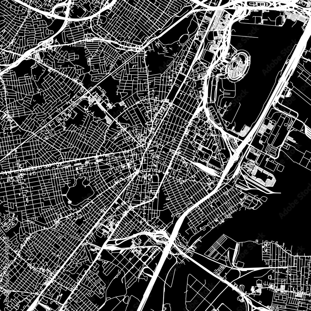 Obraz premium 1:1 square aspect ratio vector road map of the city of Elizabeth New Jersey in the United States of America with white roads on a black background.