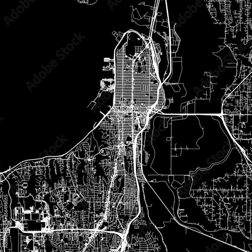 1:1 square aspect ratio vector road map of the city of  Everett Washington in the United States of America with white roads on a black background.