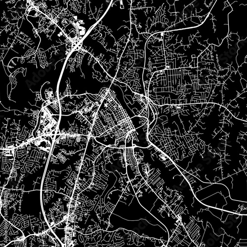 1:1 square aspect ratio vector road map of the city of  Fredricksburg Virginia in the United States of America with white roads on a black background. photo