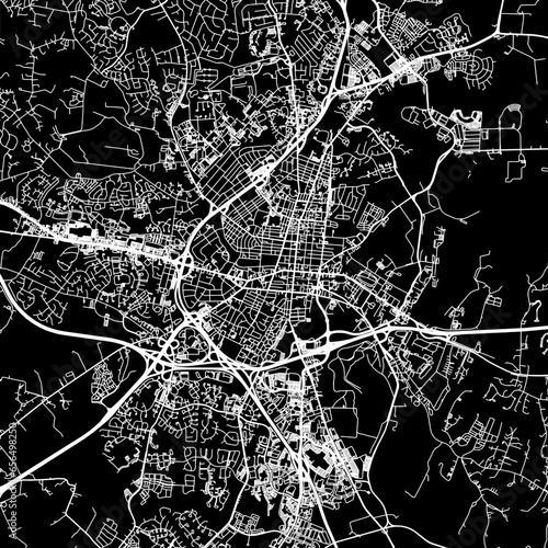 1:1 square aspect ratio vector road map of the city of  Frederick Maryland in the United States of America with white roads on a black background. photo
