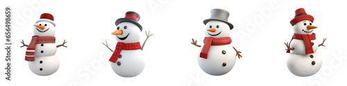 3d snowman collection, isolated on transparent background, Generative AI