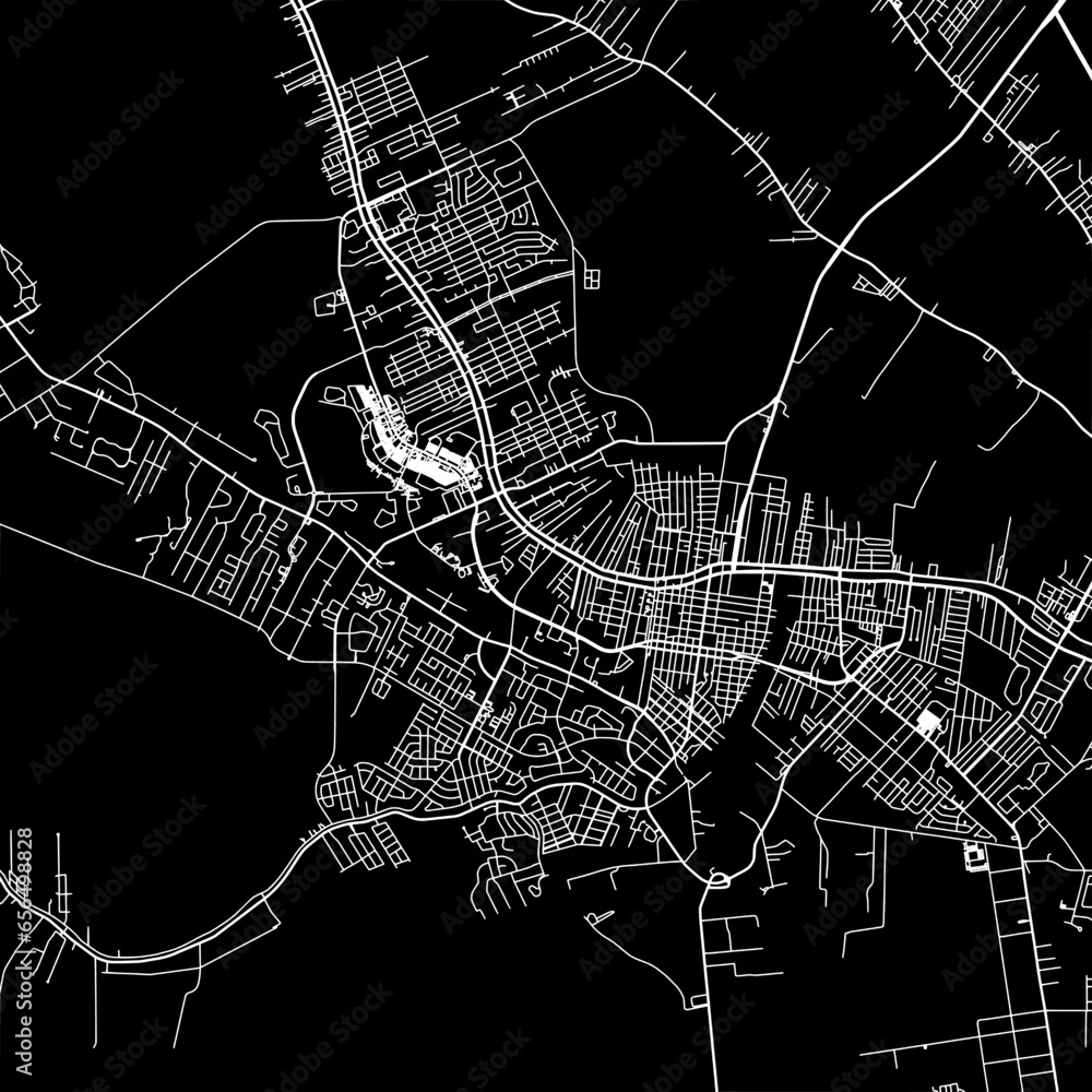 1:1 square aspect ratio vector road map of the city of  Houma Louisiana in the United States of America with white roads on a black background.