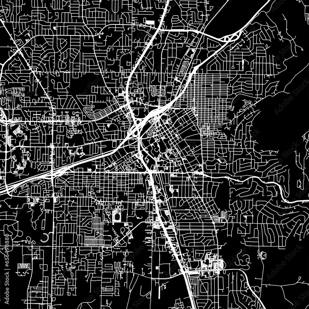 1:1 square aspect ratio vector road map of the city of  Huntsville Alabama in the United States of America with white roads on a black background.
