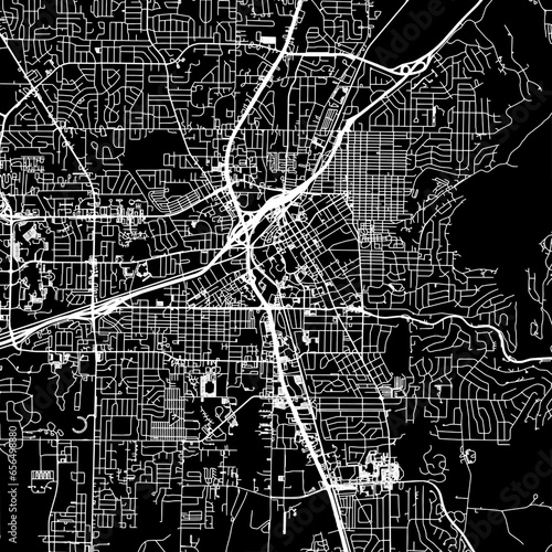 1:1 square aspect ratio vector road map of the city of  Huntsville Alabama in the United States of America with white roads on a black background.