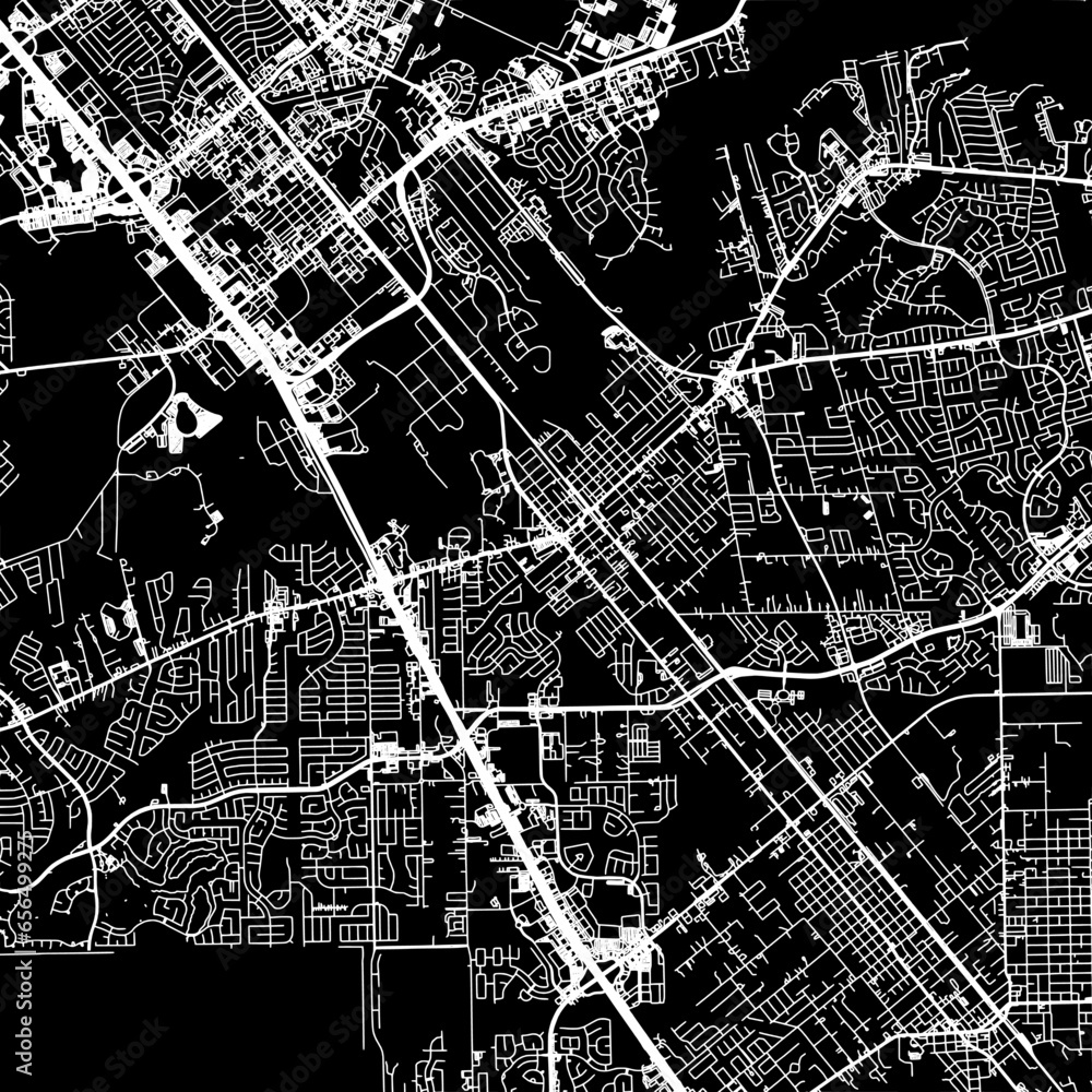 1:1 square aspect ratio vector road map of the city of  League City Texas in the United States of America with white roads on a black background.