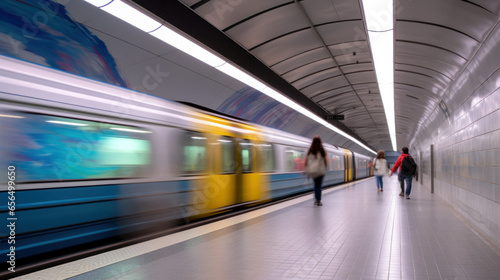 quai de métro avec les rames du train qui passent à grande vitesse, effet flou dû à la vitesse