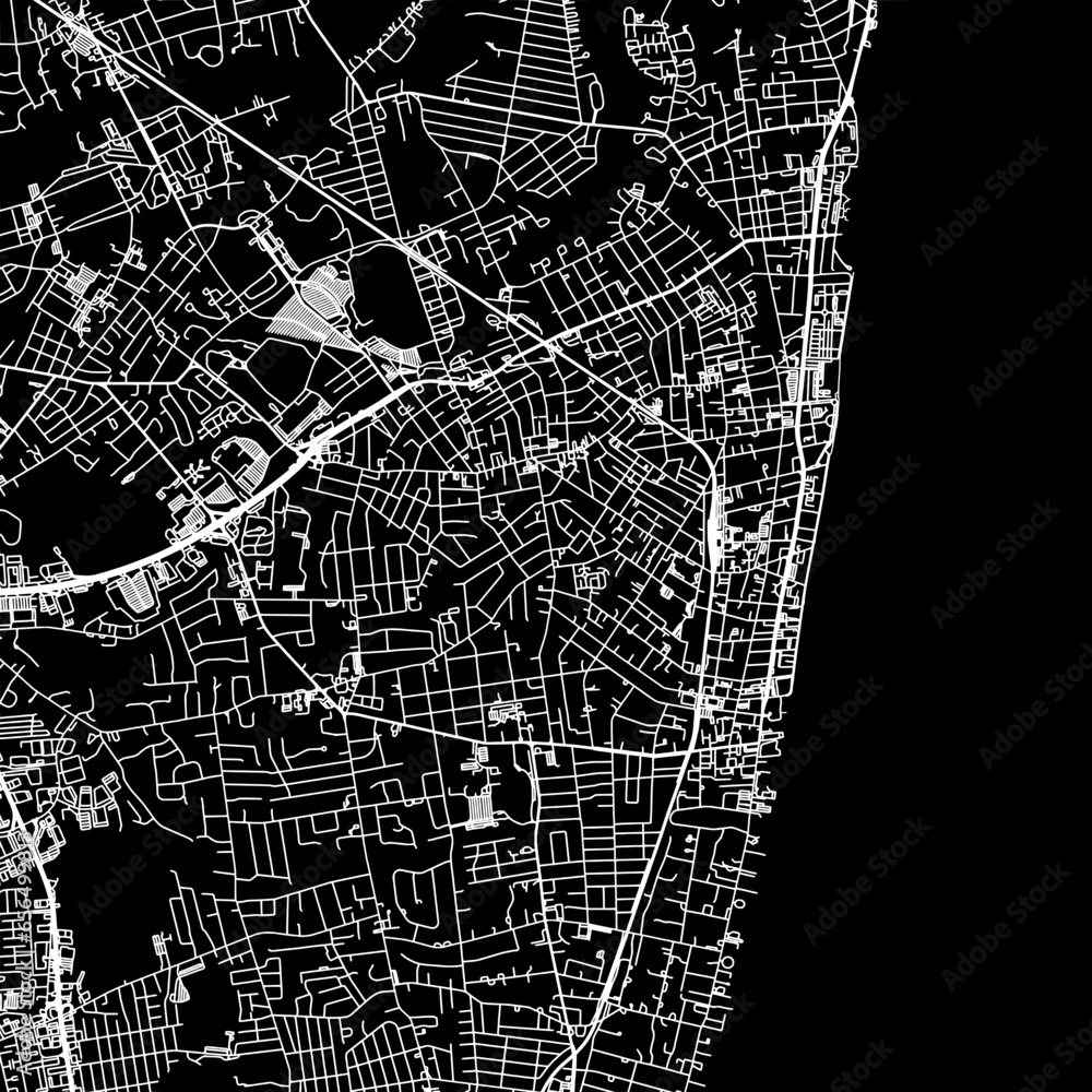 1:1 square aspect ratio vector road map of the city of  Long Branch New Jersey in the United States of America with white roads on a black background.