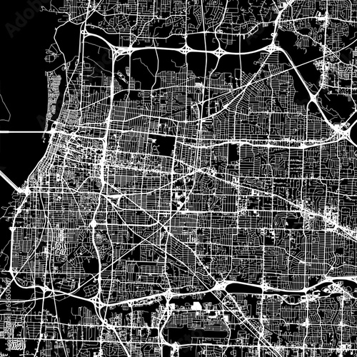 1:1 square aspect ratio vector road map of the city of Memphis Tennessee in the United States of America with white roads on a black background.