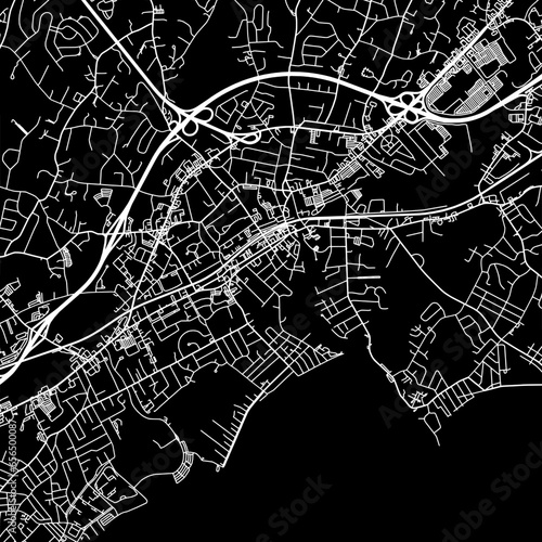 1:1 square aspect ratio vector road map of the city of Midford Connecticut in the United States of America with white roads on a black background.