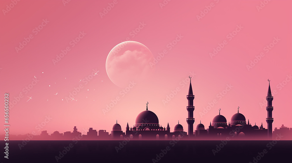 Naklejka premium Free photo silhouette of mosque towers and crescent