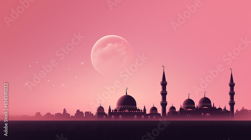 Free photo silhouette of mosque towers and crescent