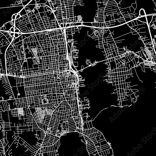 1:1 square aspect ratio vector road map of the city of  New Bedford Massachusetts in the United States of America with white roads on a black background. photo