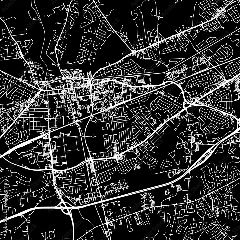 1:1 square aspect ratio vector road map of the city of  Newark Delaware in the United States of America with white roads on a black background.