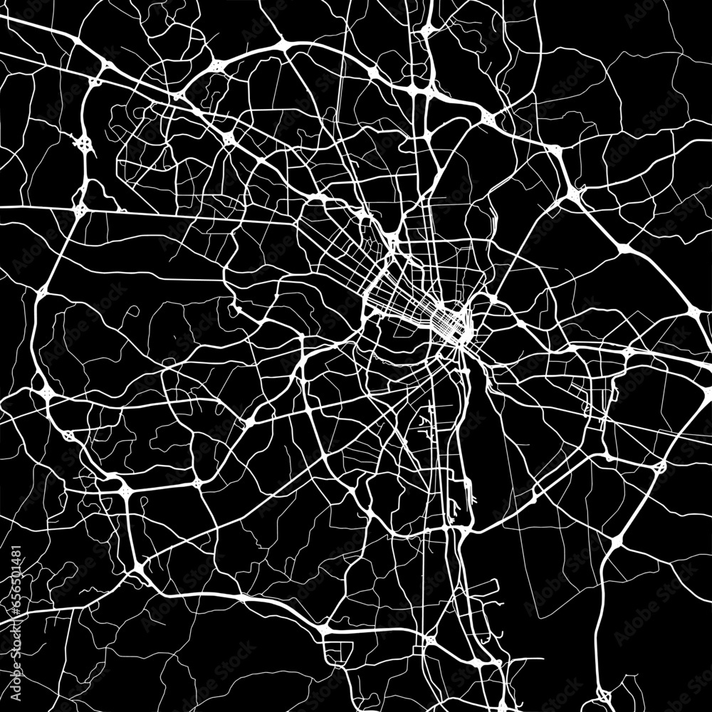 1:1 square aspect ratio vector road map of the city of  Richmond Virginia in the United States of America with white roads on a black background.
