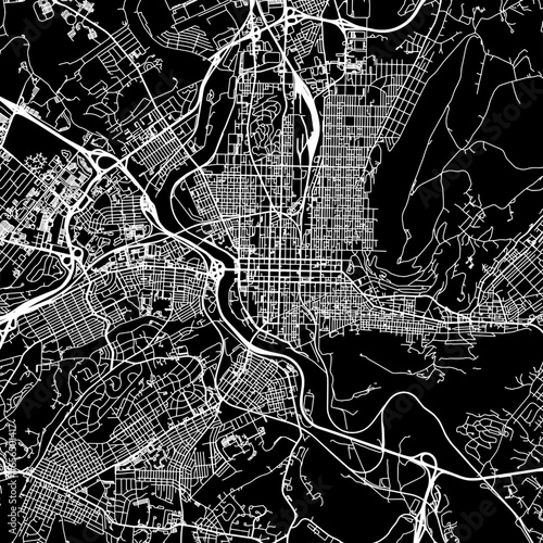 1:1 square aspect ratio vector road map of the city of  Reading Pennsylvania in the United States of America with white roads on a black background.