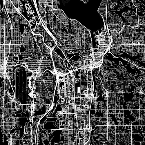 1:1 square aspect ratio vector road map of the city of  Renton Washington in the United States of America with white roads on a black background.