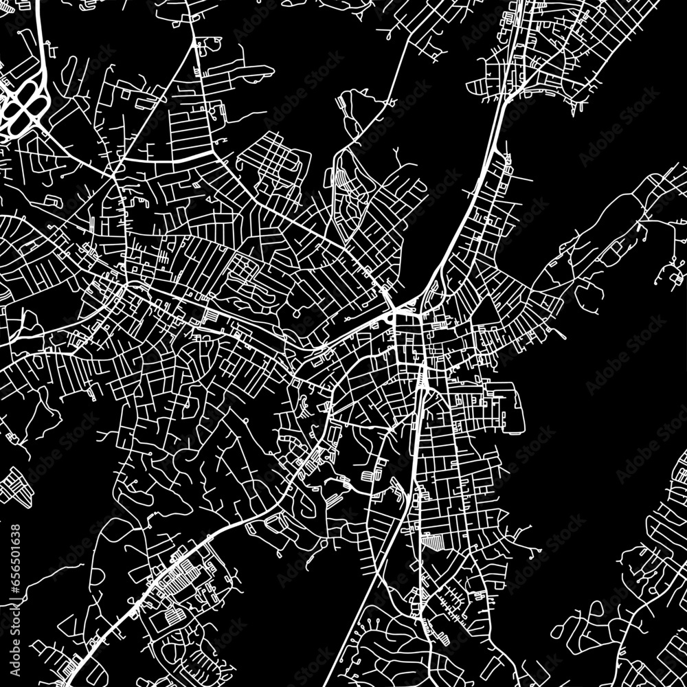 1:1 square aspect ratio vector road map of the city of  Salem Massachusetts in the United States of America with white roads on a black background.