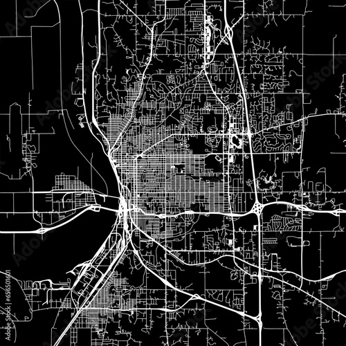 1:1 square aspect ratio vector road map of the city of  Saint Joseph Missouri in the United States of America with white roads on a black background.