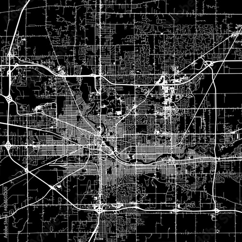 1:1 square aspect ratio vector road map of the city of  South Bend Indiana in the United States of America with white roads on a black background.