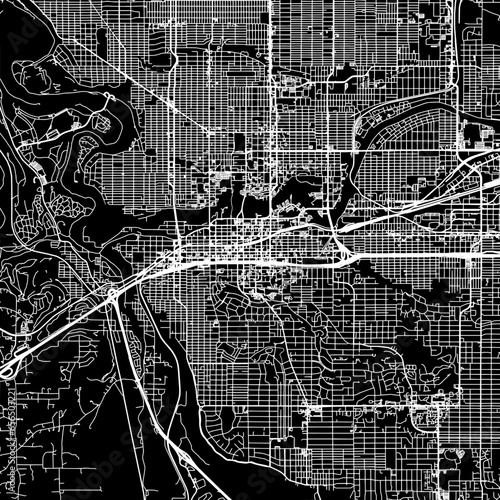 1:1 square aspect ratio vector road map of the city of  Spokane Washington in the United States of America with white roads on a black background.