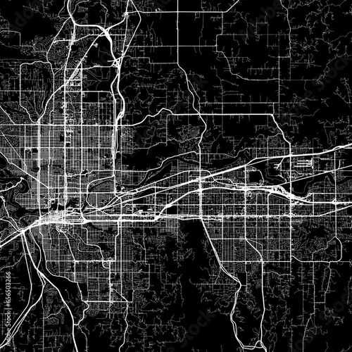 1:1 square aspect ratio vector road map of the city of  Spokane Metro Washington in the United States of America with white roads on a black background.
