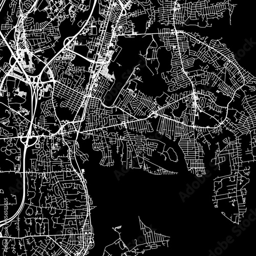 1:1 square aspect ratio vector road map of the city of Warwick Rhode Island in the United States of America with white roads on a black background.