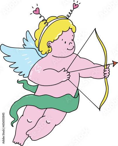 Fotografie Beautiful little putti angel with bow isolated png illustration on transparent background