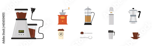 Coffee Drink Brewing Icon and Object Vector Set
