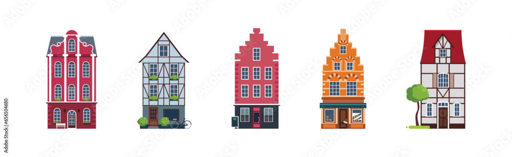 Cute House and Cozy Dwelling with Roof and Windows Vector Set