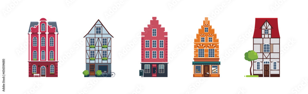 Cute House and Cozy Dwelling with Roof and Windows Vector Set Cute House and Cozy Dwelling with Roof and Windows Vector Set