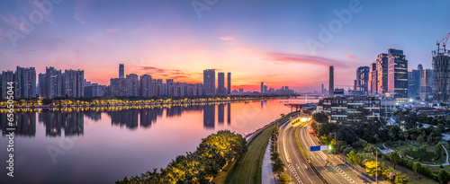 Fototapeta Naklejka Na Ścianę i Meble -  Aerial view of Guangzhou city buildings skyline and natural scenery