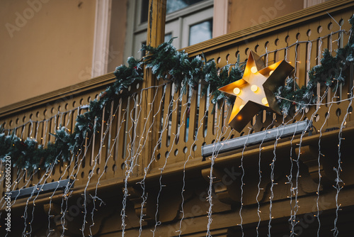 Christmas decorations on a balcony