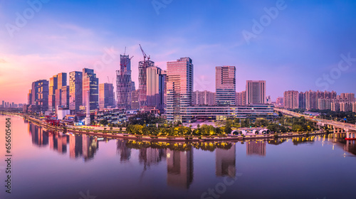 Aerial view of Guangzhou city buildings skyline and natural scenery