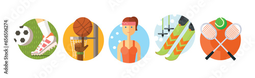 Sport Activity and Training Icon in Round Shape Vector Set