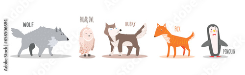 Funny Wild Polar Animal as Fauna of Arctic Vector Set