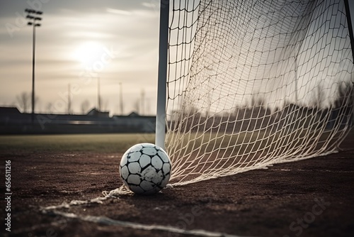 soccer ball in goal net